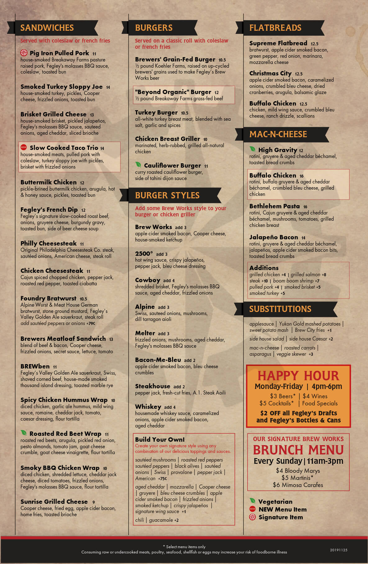 Allentown Menus - Fegley's Brew Works