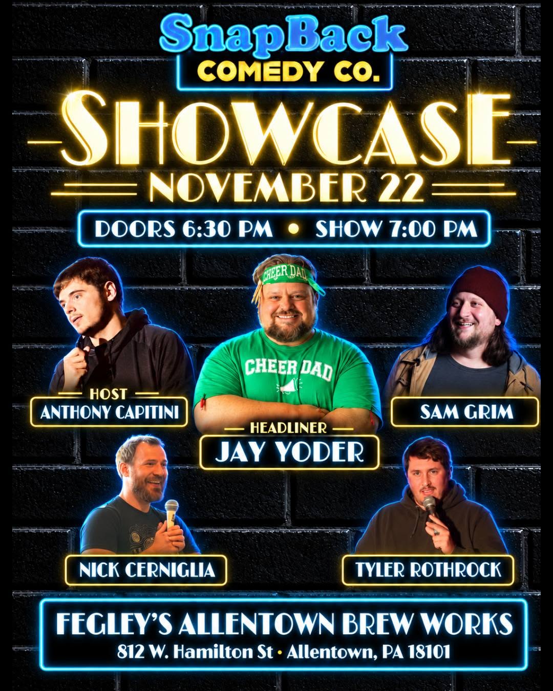 SnapBack Comedy Showcase at Allentown Brew Works @ Allentown Brew Works